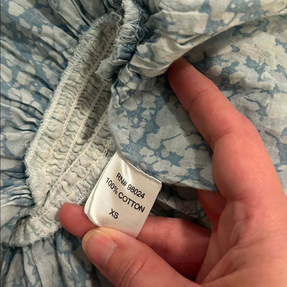 Love the Label Anthropologie Blue Flutter Sleeve Smocked Peplum Blouse